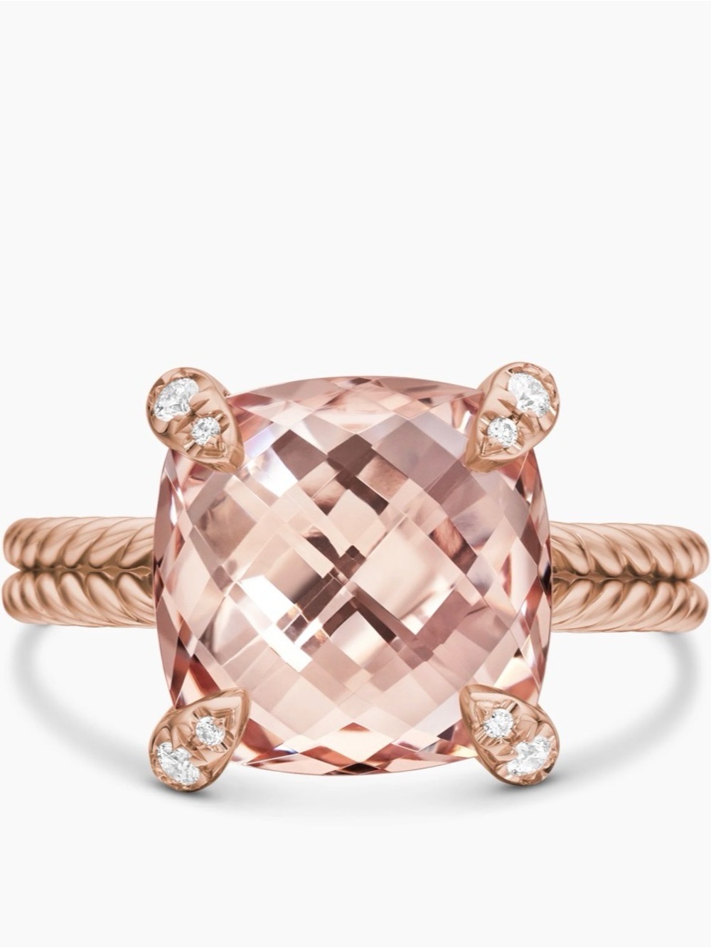 David Yurman CHATELAINE RING 11mm 18K RoseGoldMorganite w/ Diamonds - Picture 6 of 13